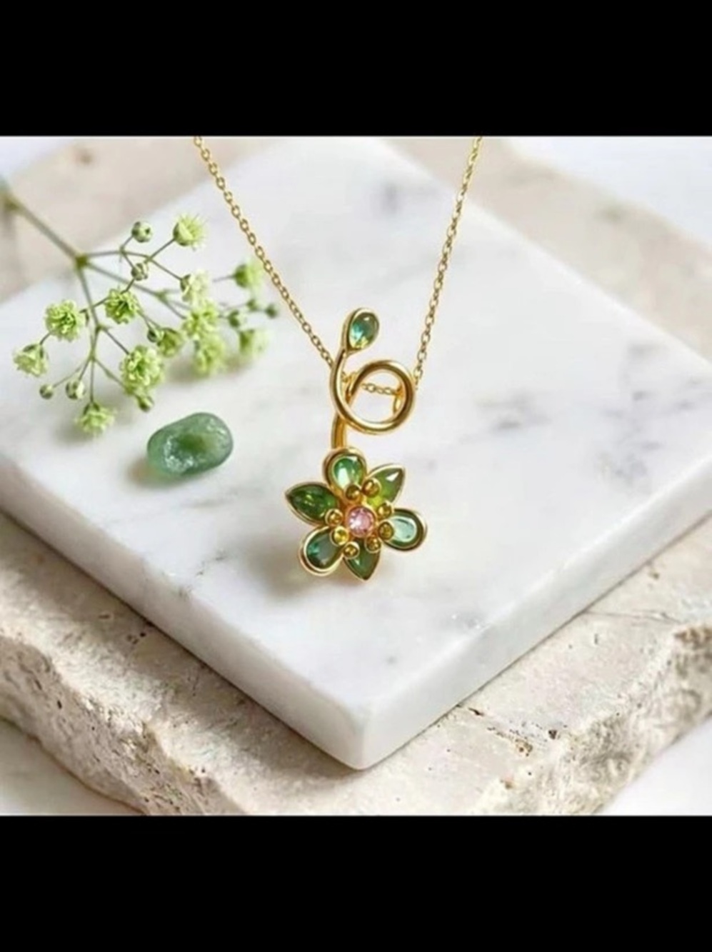 3D floral pendant 14kt gold plated necklace with Swarovski elements #536 - Picture 7 of 11